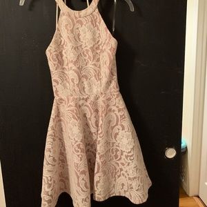 pink and white lace skater dress